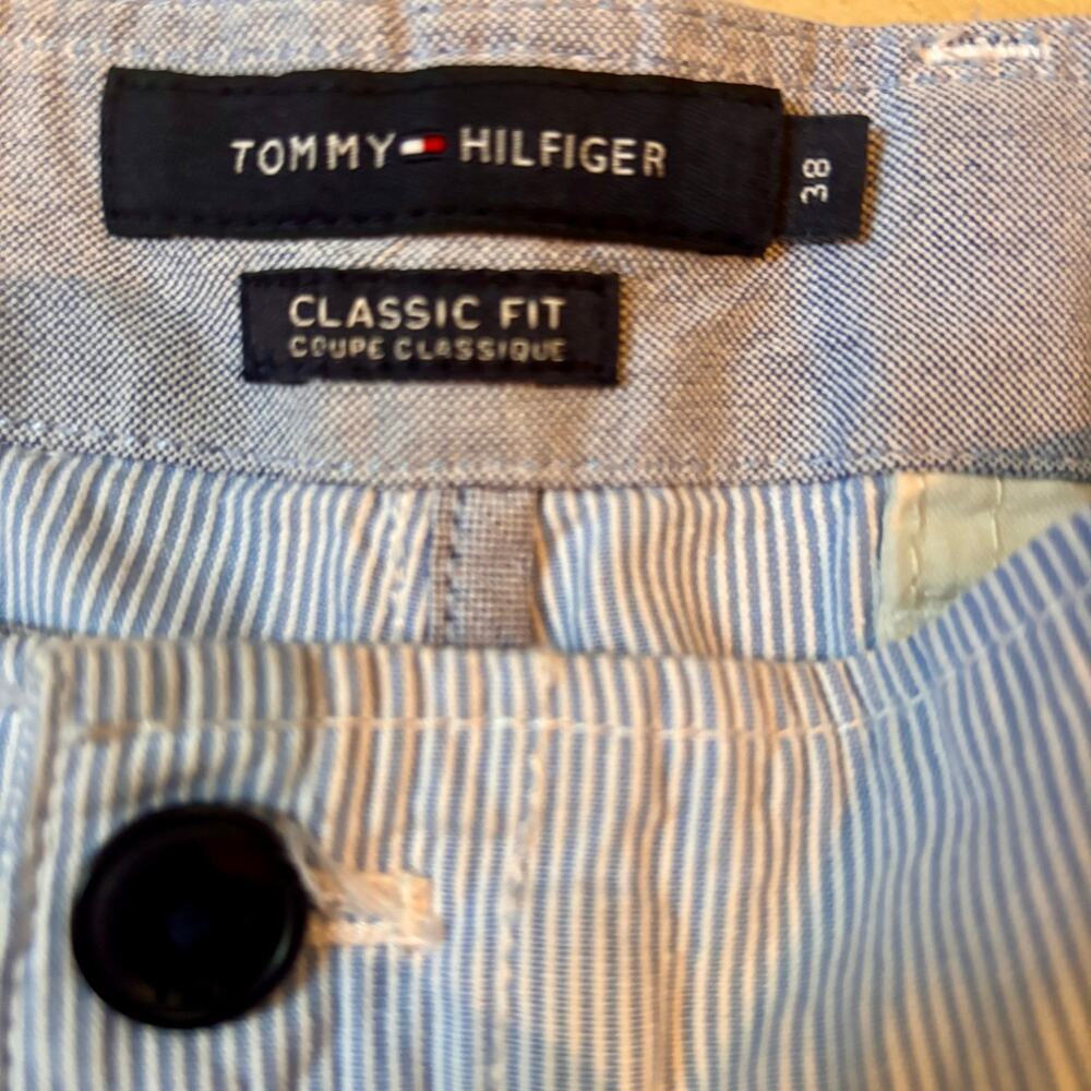 Tommy Hilfiger Seersucker Shorts Blue & White Men's Size 38 Preppy Classic EUC - Picture 4 of 8